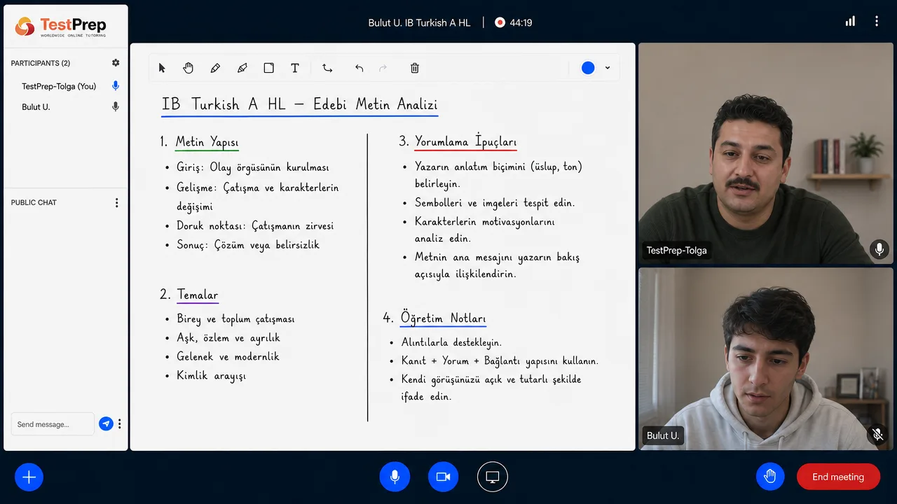 IB IB Turkish A HL Tutoring HL — one-to-one lesson
