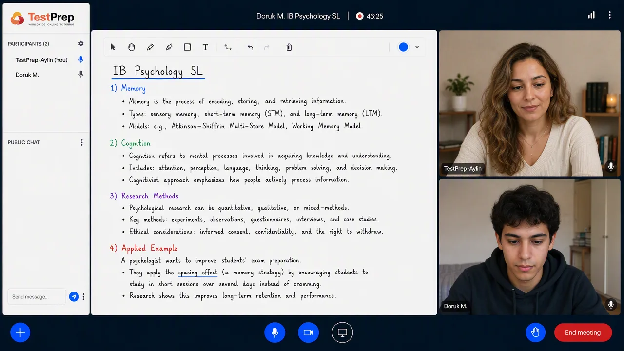 IB IB Psychology SL Tutoring SL — one-to-one lesson