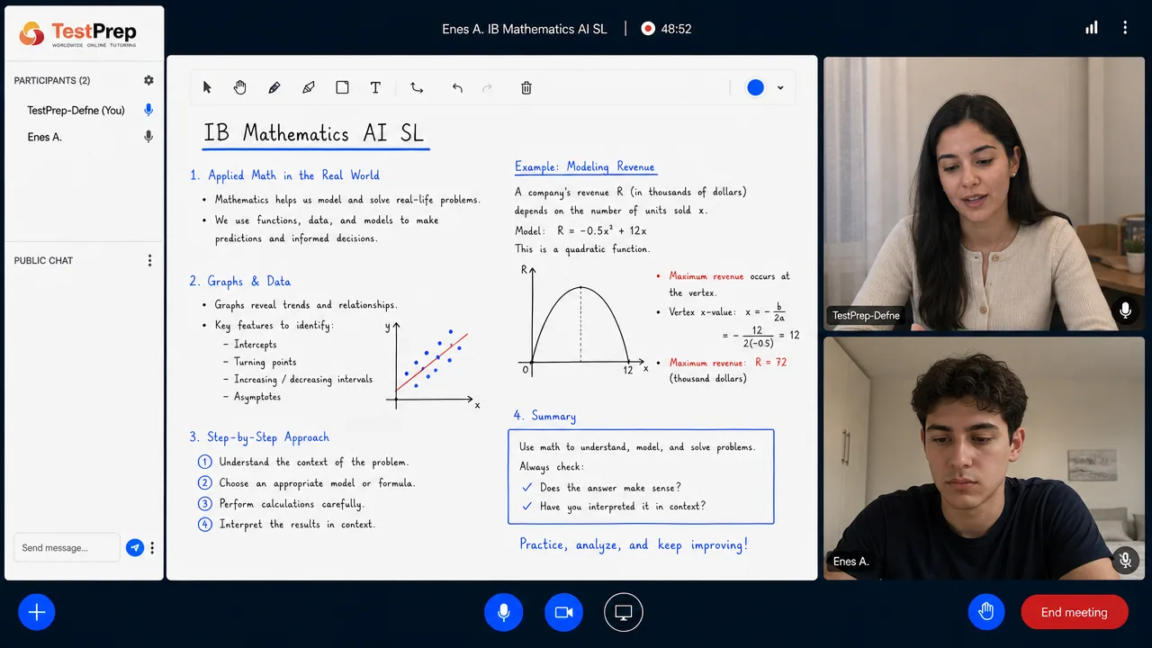 IB IB Math AI SL Tutoring SL — one-to-one lesson