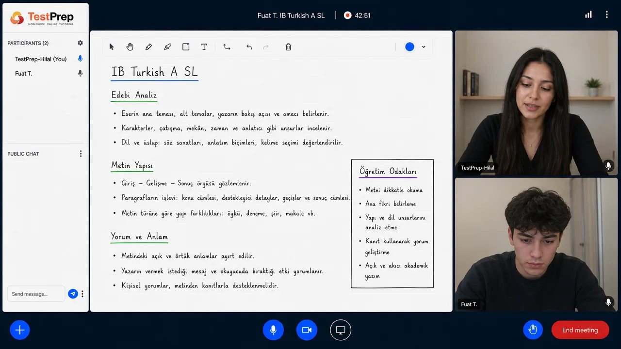 IB IB Turkish A SL Tutoring SL — one-to-one lesson
