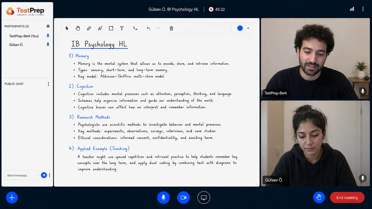 IB IB Psychology HL Tutoring HL — one-to-one lesson