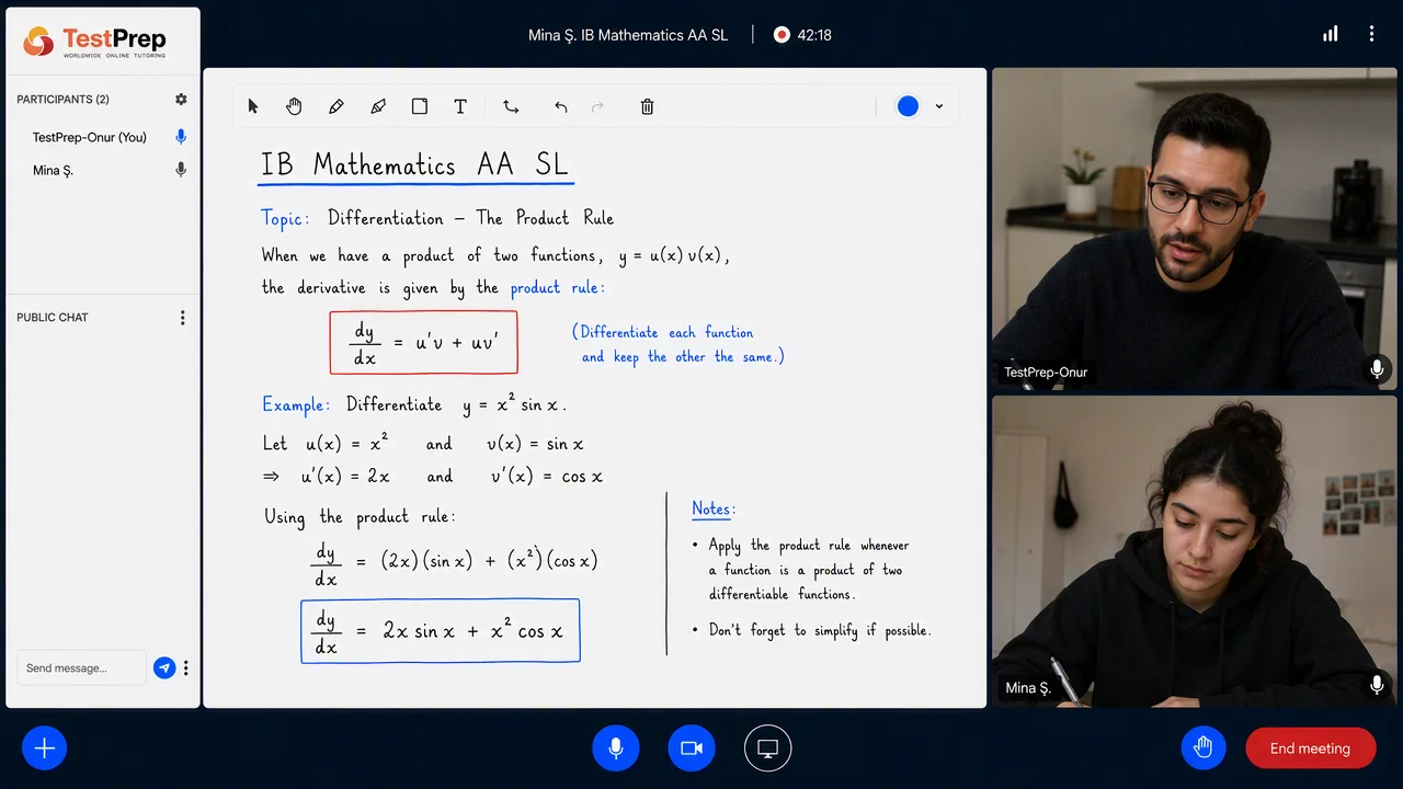 IB IB Math AA SL Tutoring SL — one-to-one lesson