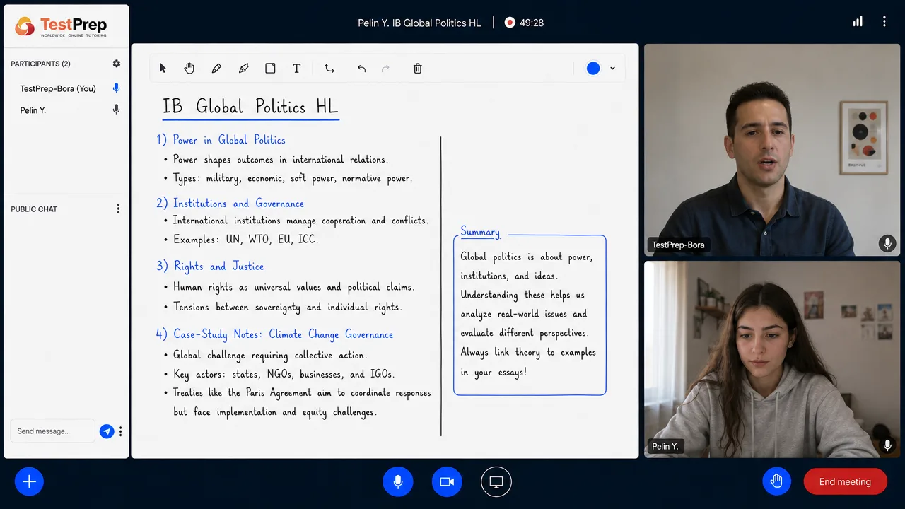 IB IB Global Politics HL Tutoring HL — one-to-one lesson