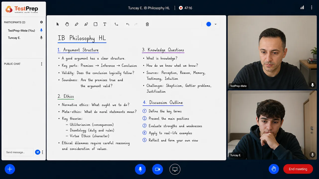 IB IB Philosophy HL Tutoring HL — one-to-one lesson