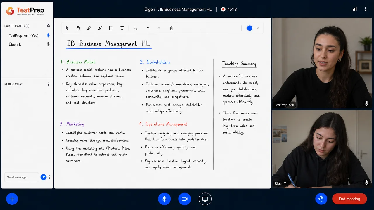 IB IB Business Management HL Tutoring HL — one-to-one lesson