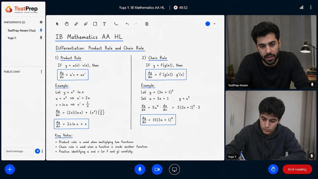 IB IB Math AA HL Tutoring HL — one-to-one lesson